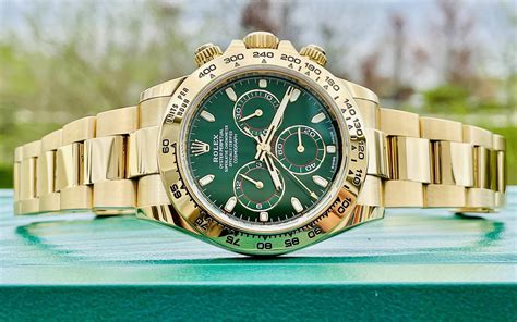 rolex gold watch green dial|green dial Rolex price.